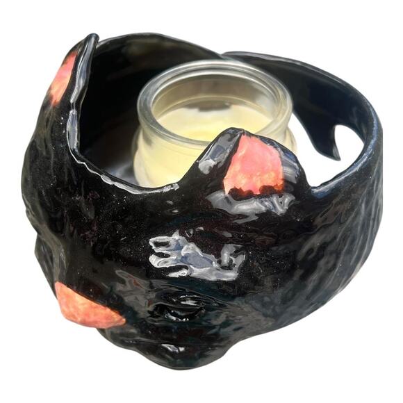 Black Cat Pottery Yarn Bowl/Tea Light or Candle Holder - Picture 3 of 16